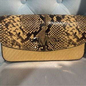 Michael Kors Gold and Brown Snake Print Clutch